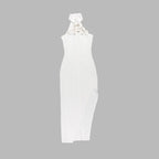 Floral Appliqué High-Neck Bandage Dress H5965