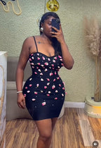Floral Embellished Black Bodycon Dress H6811