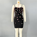 Floral Embellished Black Bodycon Dress H6811