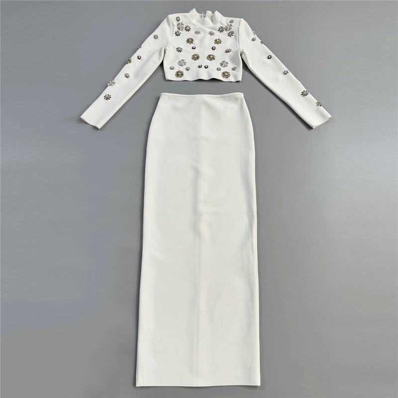 Floral Embellished Crop Top & Skirt Set H6826
