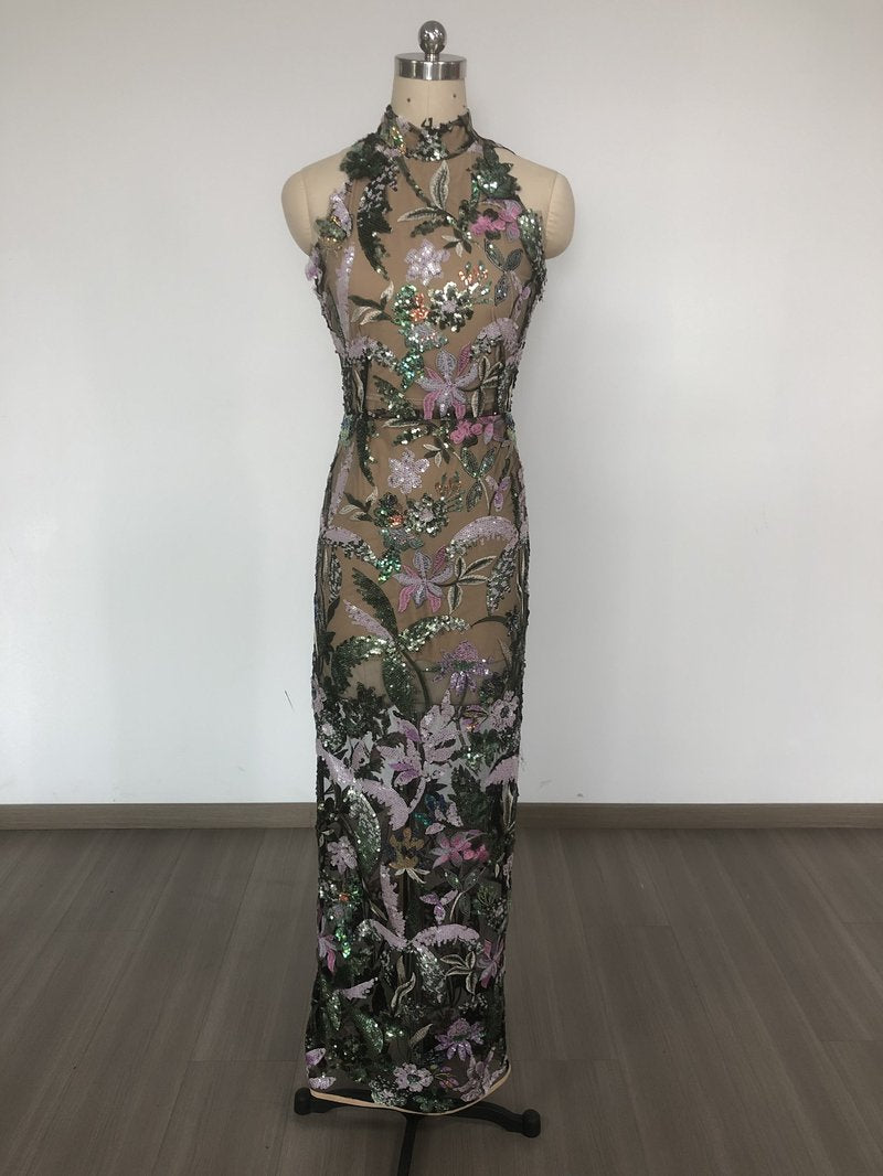 Floral Embellished Sheer Maxi Dress H6664