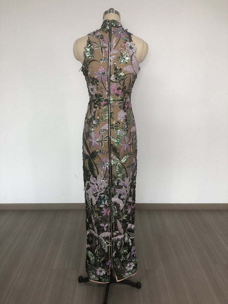 Floral Embellished Sheer Maxi Dress H6664
