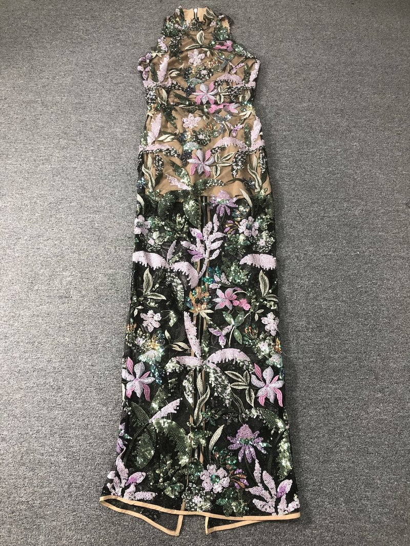 Floral Embellished Sheer Maxi Dress H6664