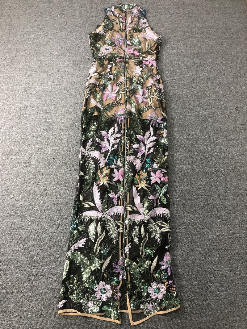 Floral Embellished Sheer Maxi Dress H6664