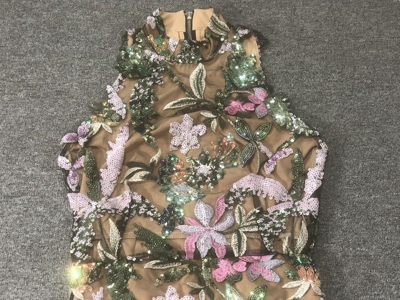 Floral Embellished Sheer Maxi Dress H6664