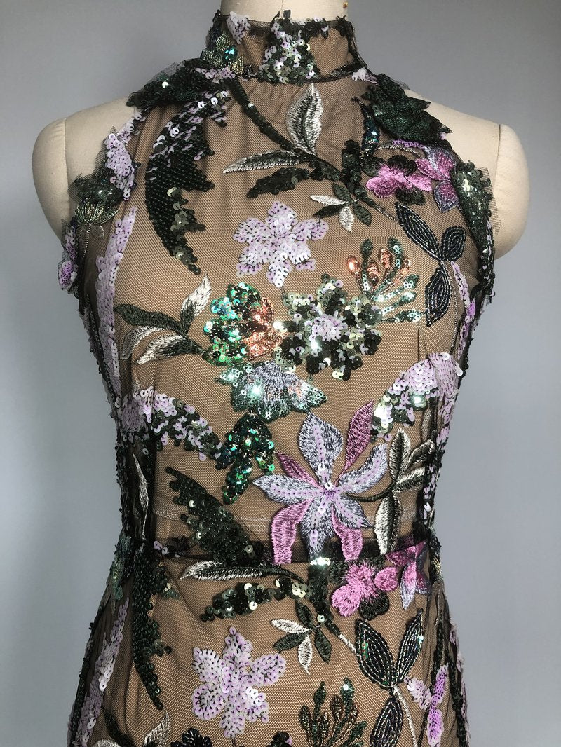 Floral Embellished Sheer Maxi Dress H6664