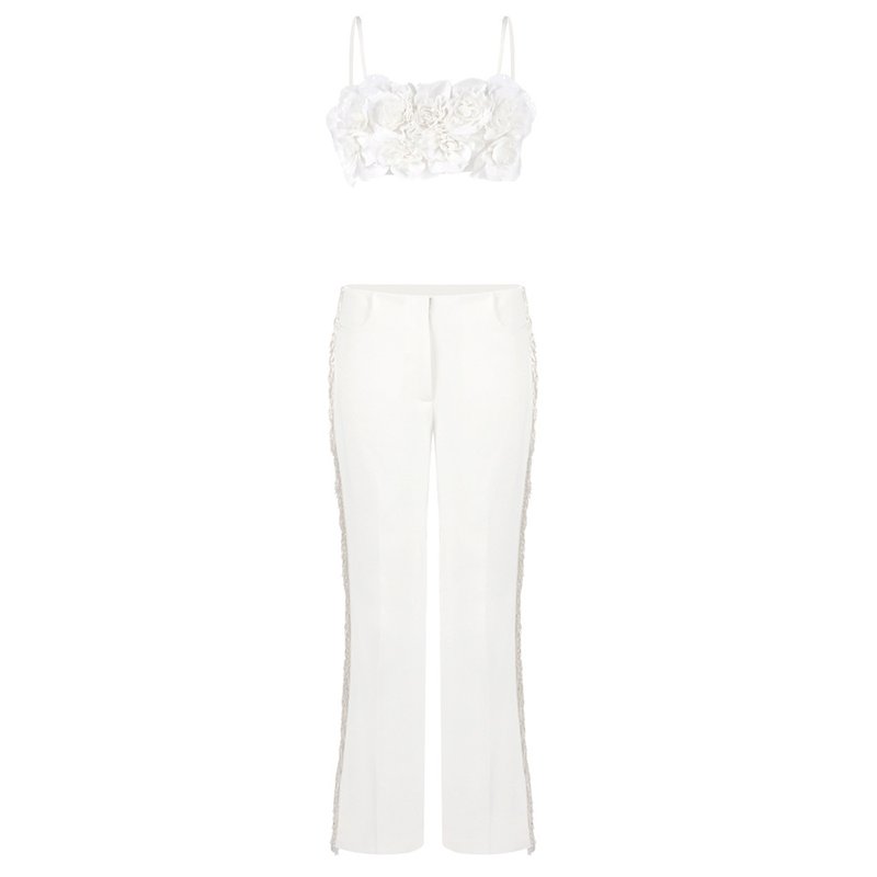 Floral Embellished Strapless Top & Pants Set H6865