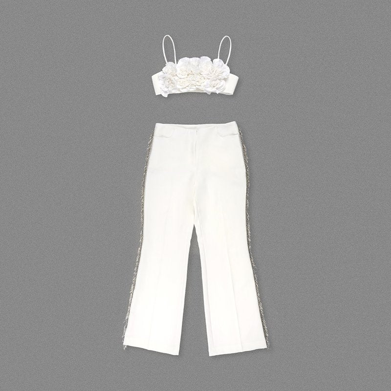 Floral Embellished Strapless Top & Pants Set H6865