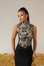 Floral Embroidered High Neck Maxi Dress H6889