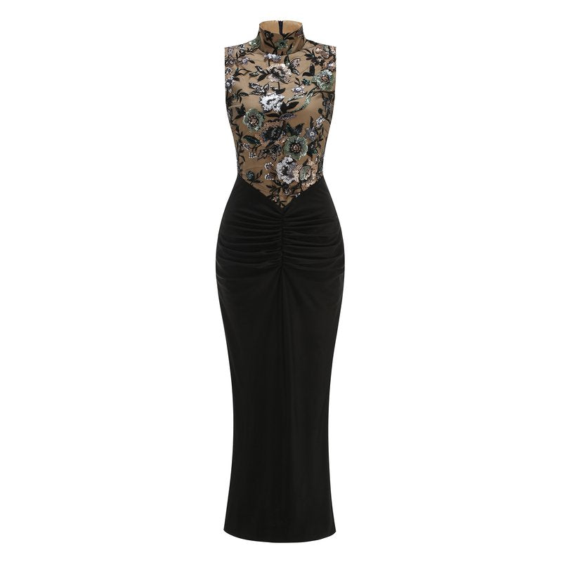 Floral Embroidered High Neck Maxi Dress H6889