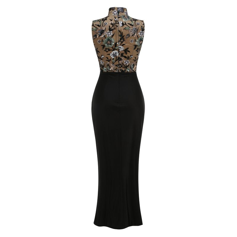 Floral Embroidered High Neck Maxi Dress H6889