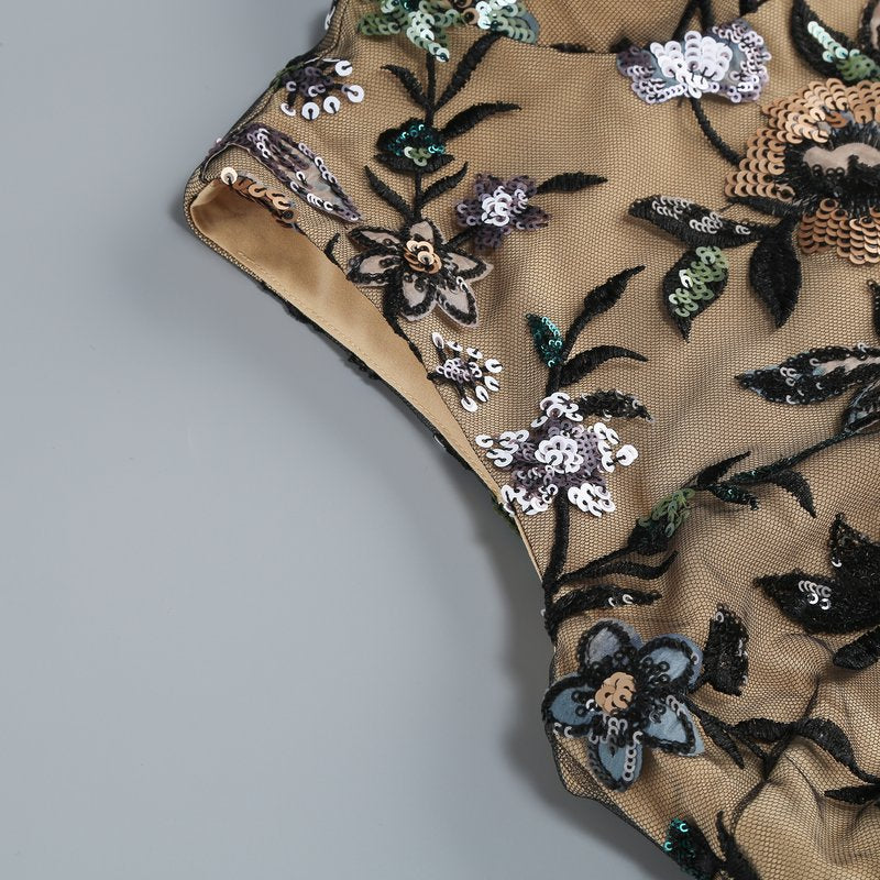 Floral Embroidered High Neck Maxi Dress H6889