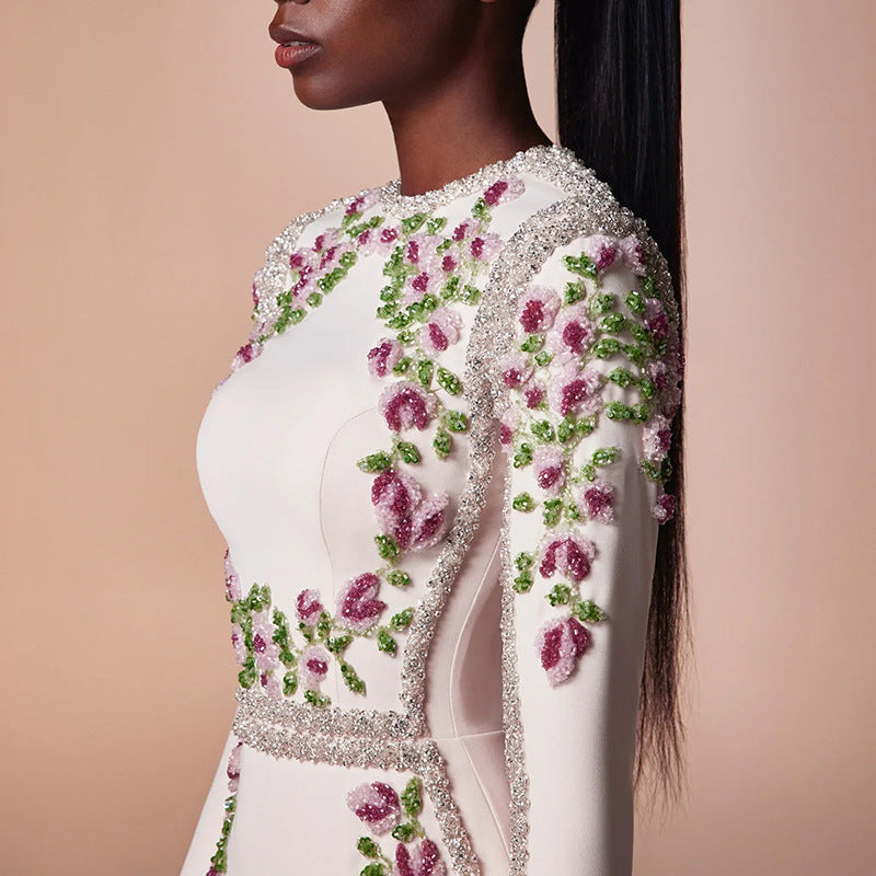 Floral Embroidered Long Sleeve Gown H7092