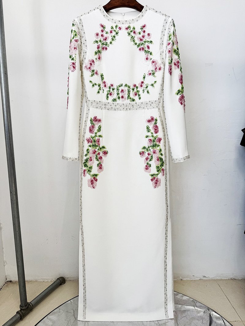 Floral Embroidered Long Sleeve Gown H7092