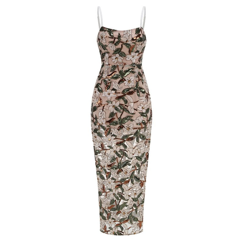 Floral Embroidered Sheer Maxi Dress H6597