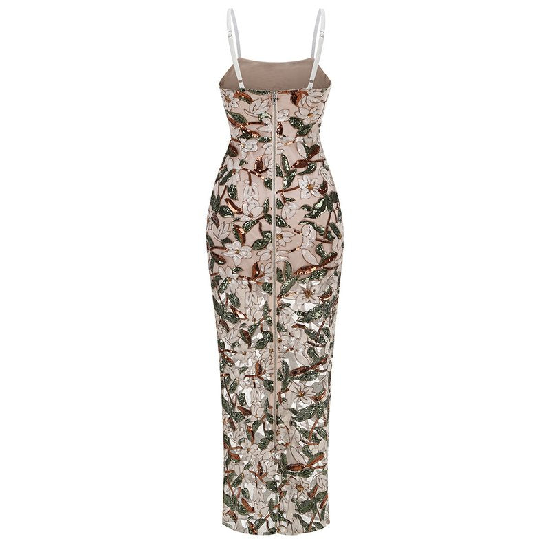 Floral Embroidered Sheer Maxi Dress H6597