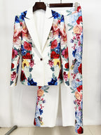 Floral Print Blazer Pants Suit H6861