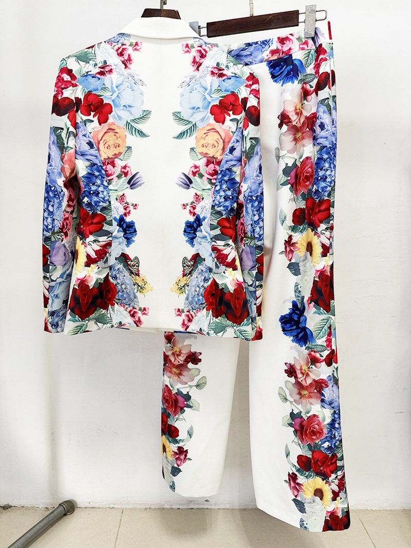 Floral Print Blazer Pants Suit H6861