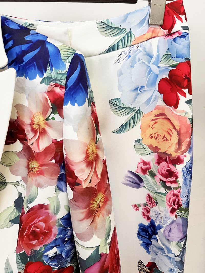 Floral Print Blazer Pants Suit H6861