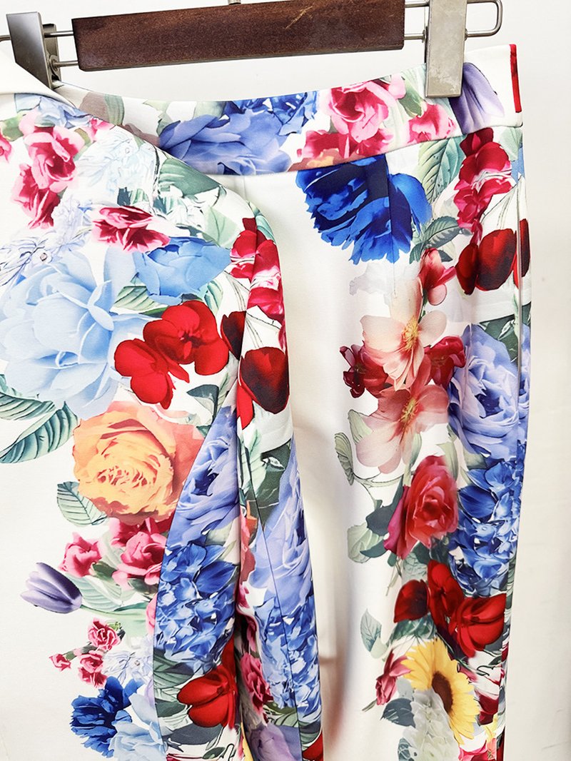 Floral Print Blazer Pants Suit H6861