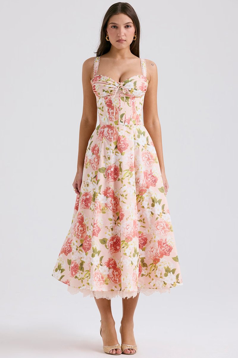 Floral Print Corset Midi Dress H6393