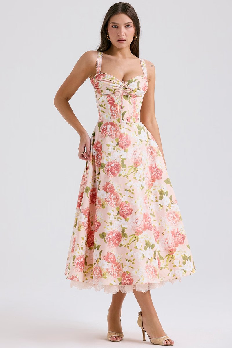 Floral Print Corset Midi Dress H6393