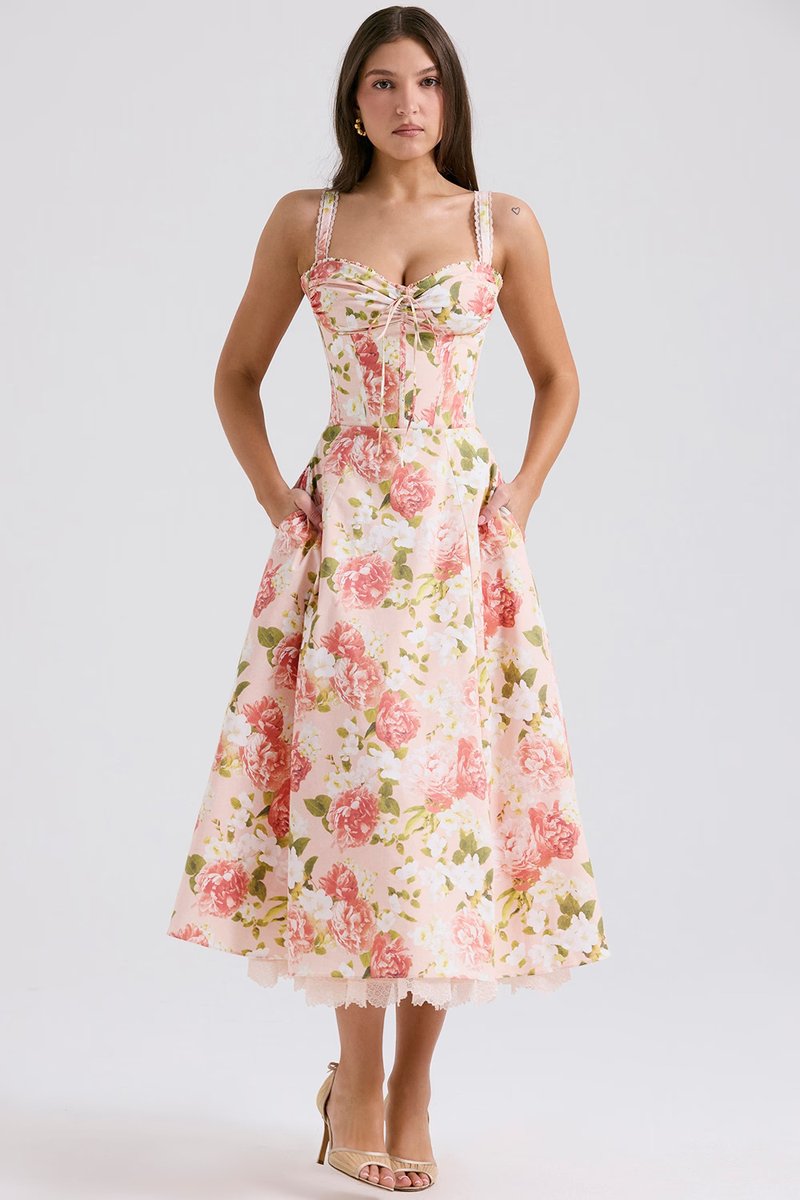 Floral Print Corset Midi Dress H6393