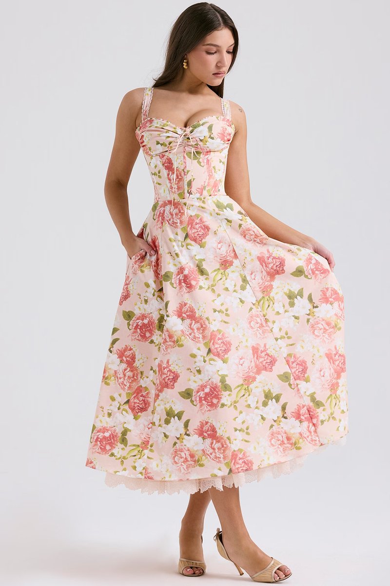 Floral Print Corset Midi Dress H6393