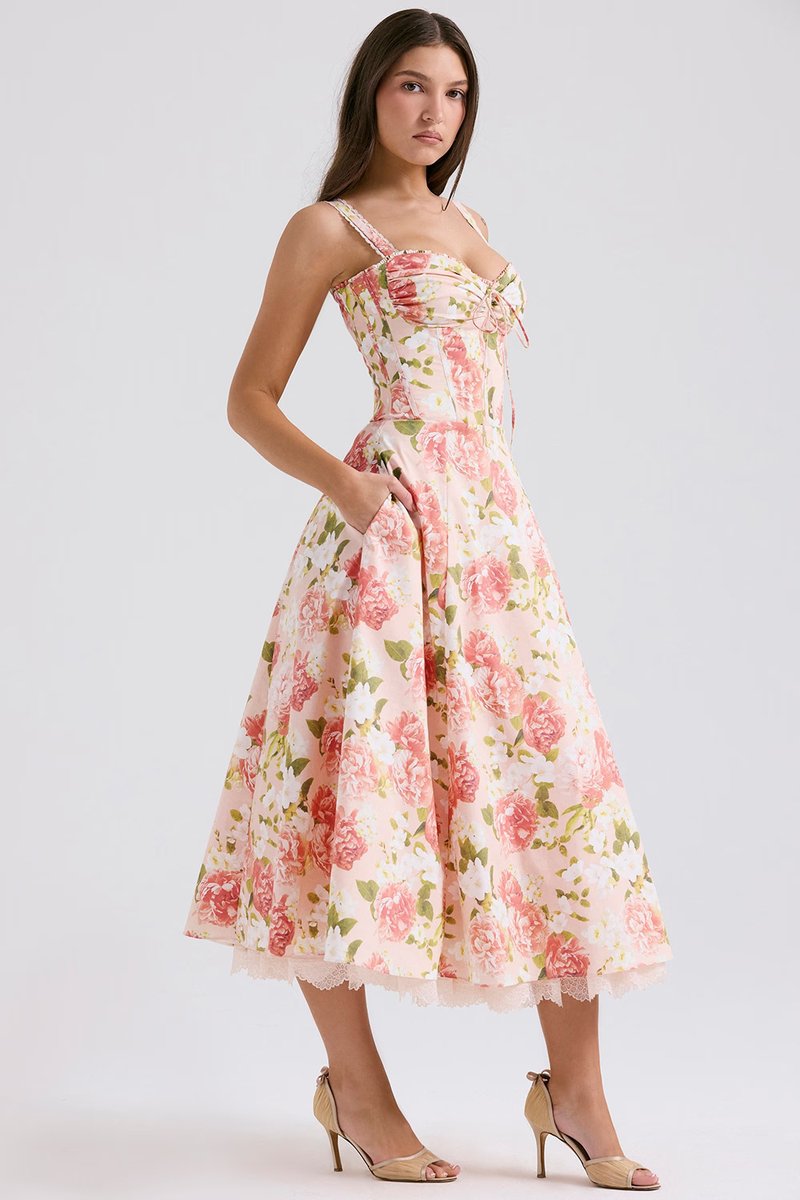 Floral Print Corset Midi Dress H6393