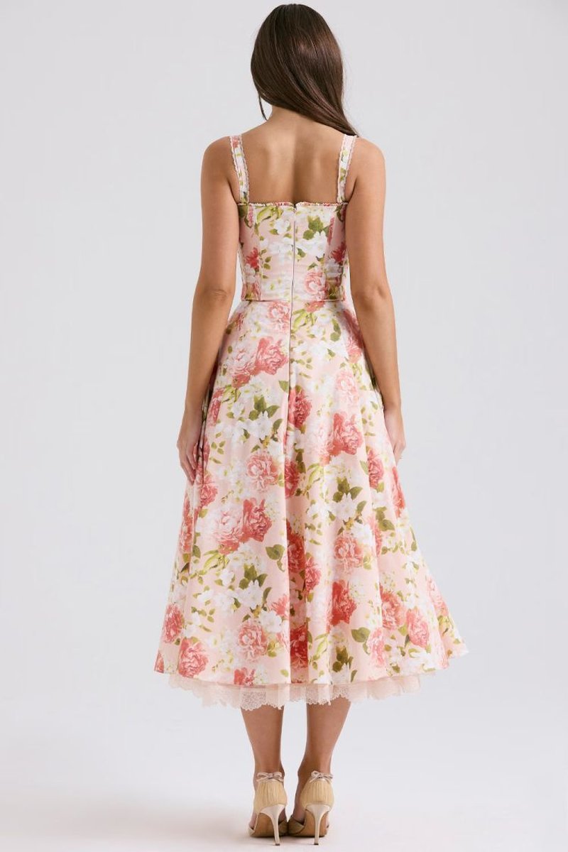 Floral Print Corset Midi Dress H6393