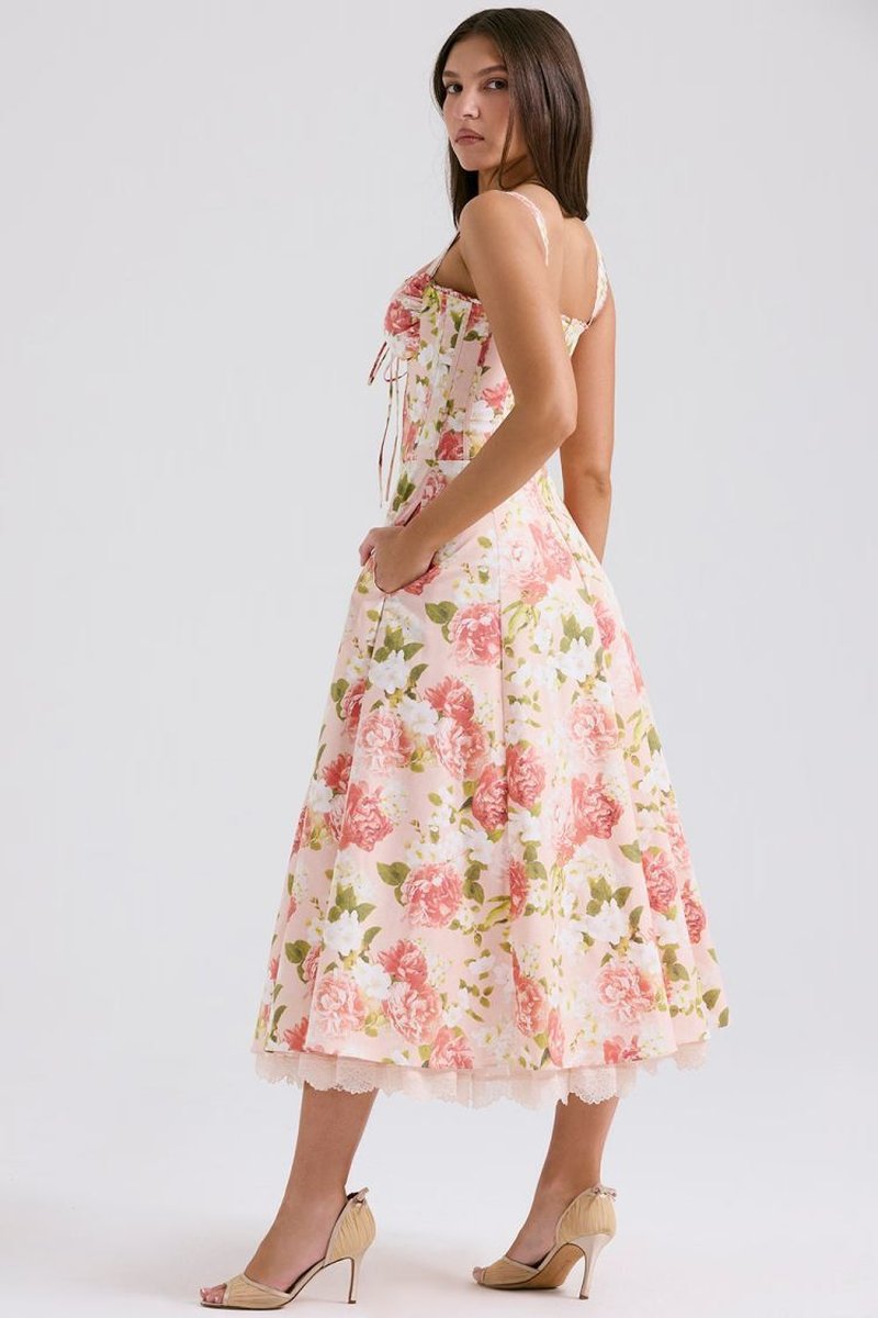 Floral Print Corset Midi Dress H6393