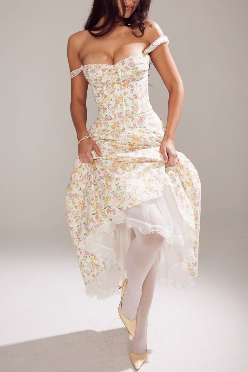 Floral Print Corset Midi Dress H6393