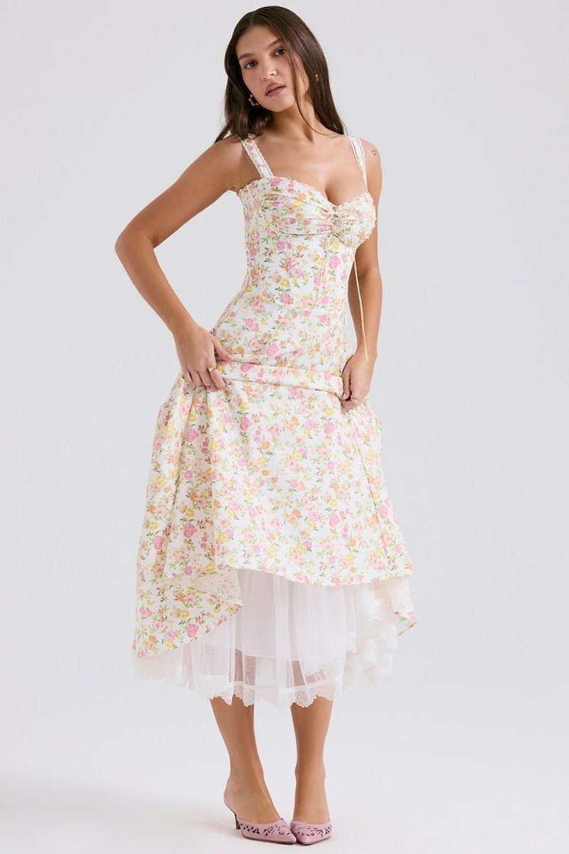Floral Print Corset Midi Dress H6393
