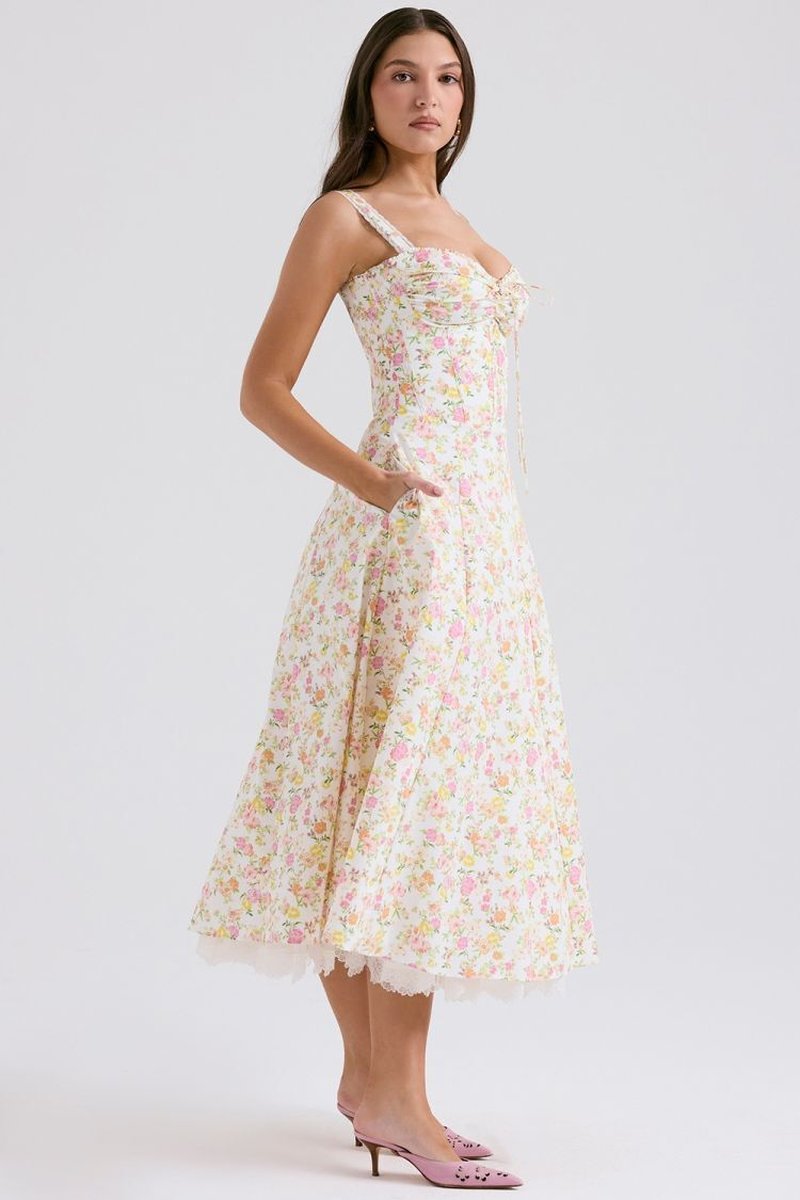 Floral Print Corset Midi Dress H6393