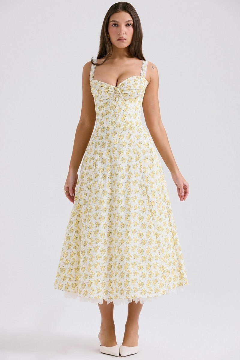 Floral Print Corset Midi Dress H6393