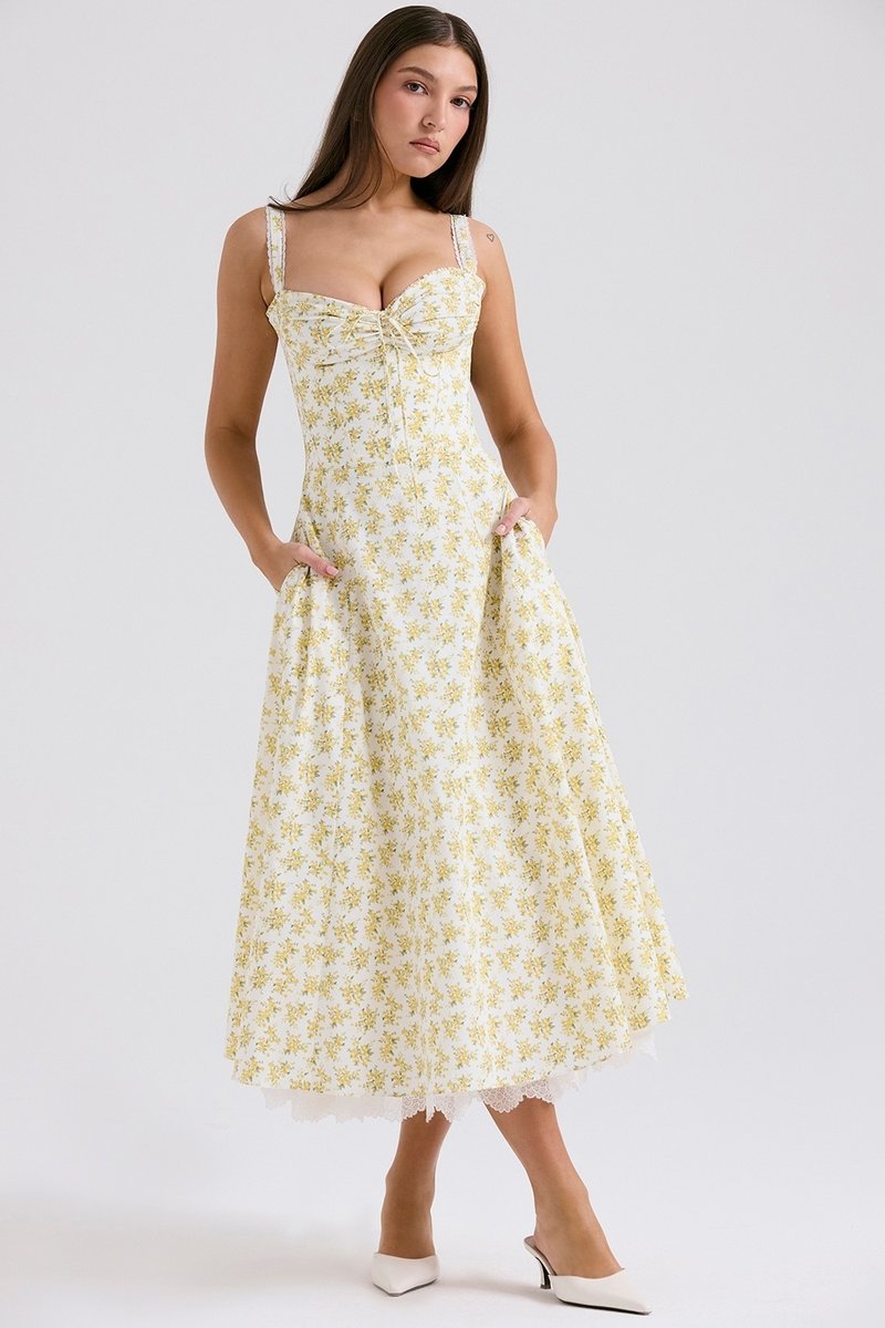 Floral Print Corset Midi Dress H6393