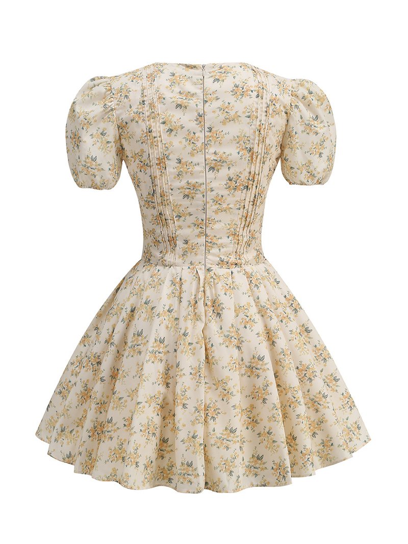Floral Print Puff Sleeve Mini Dress H6324