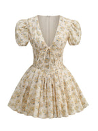 Floral Print Puff Sleeve Mini Dress H6324