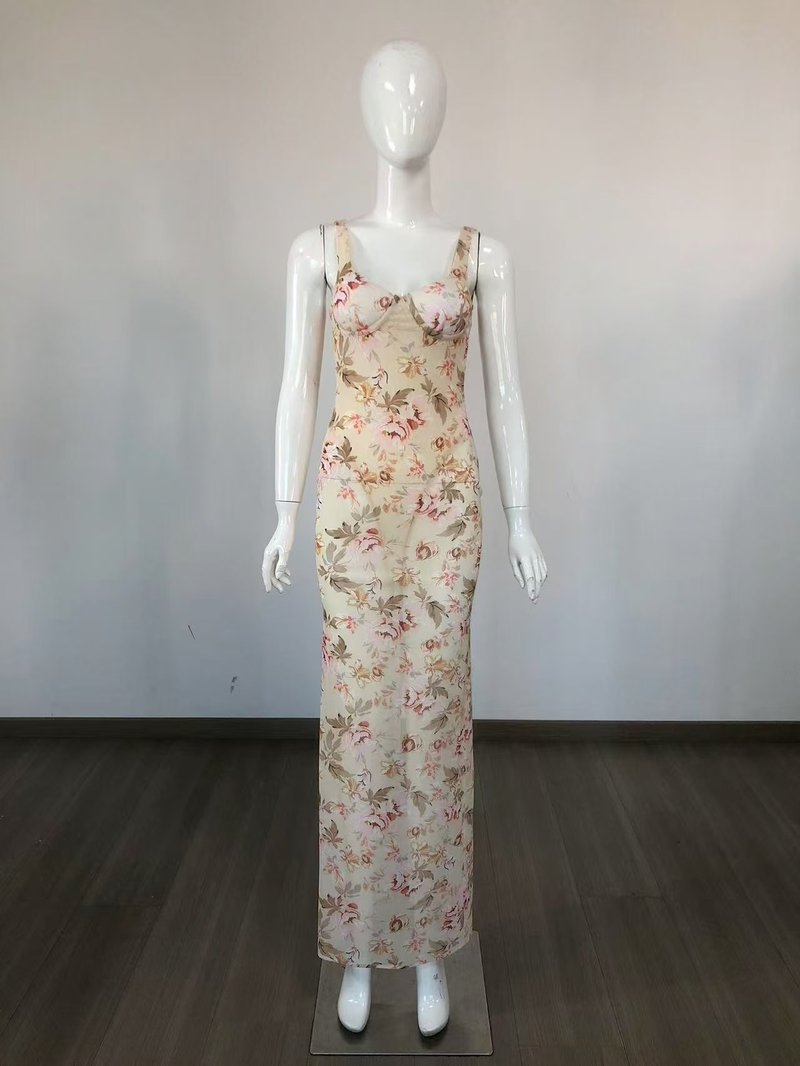 Floral Print Sleeveless Maxi Dress H6679