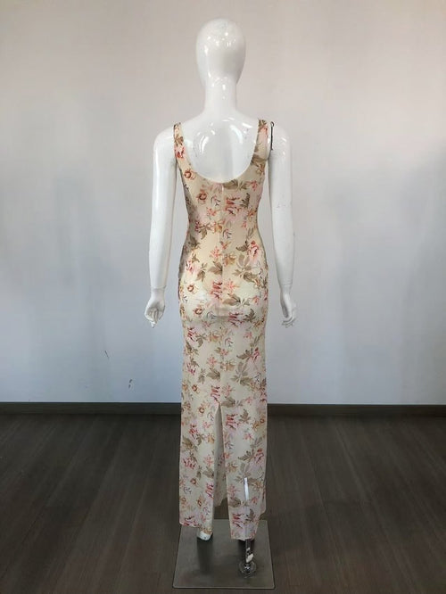 Floral Print Sleeveless Maxi Dress H6679