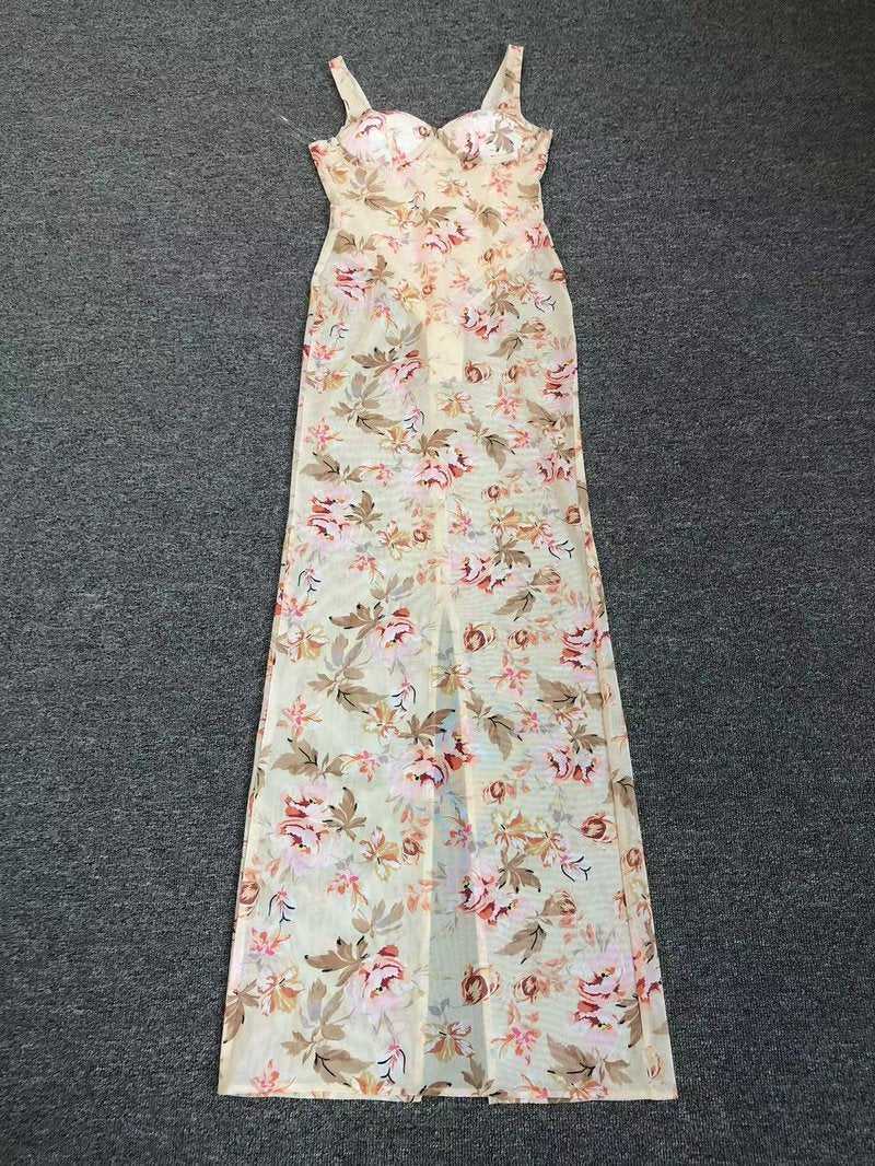 Floral Print Sleeveless Maxi Dress H6679