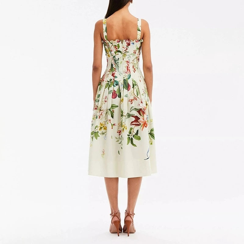 Floral Print Square Neck Midi Dress H6373