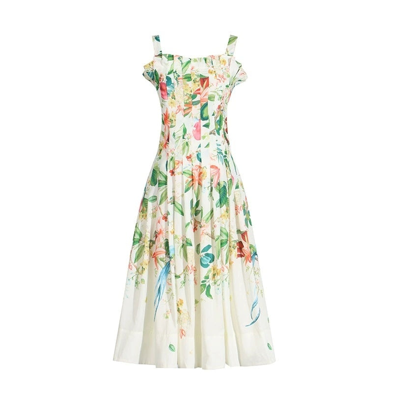 Floral Print Square Neck Midi Dress H6373
