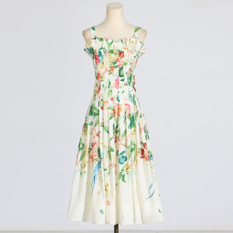 Floral Print Square Neck Midi Dress H6373