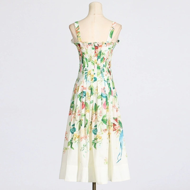 Floral Print Square Neck Midi Dress H6373