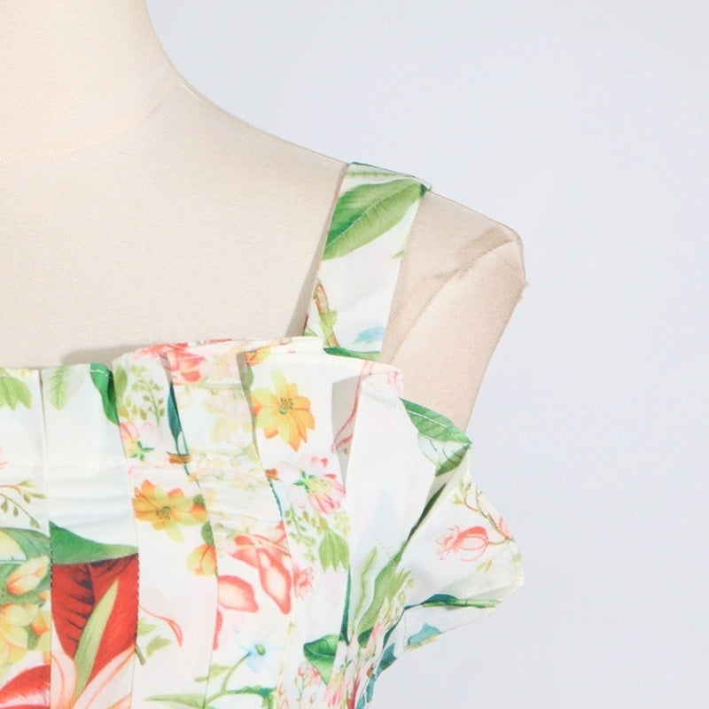Floral Print Square Neck Midi Dress H6373