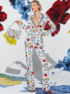 Floral Print Suit Set with Gold Trim H6661