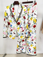 Floral Print Suit Set with Gold Trim H6661