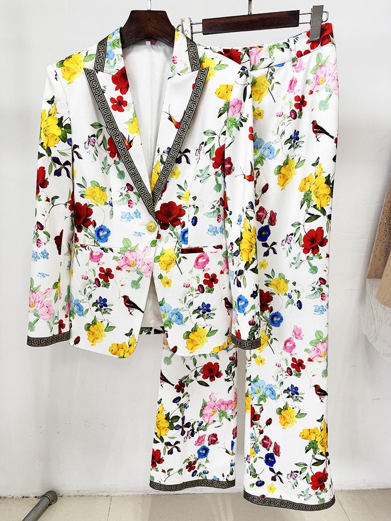 Floral Print Suit Set with Gold Trim H6661