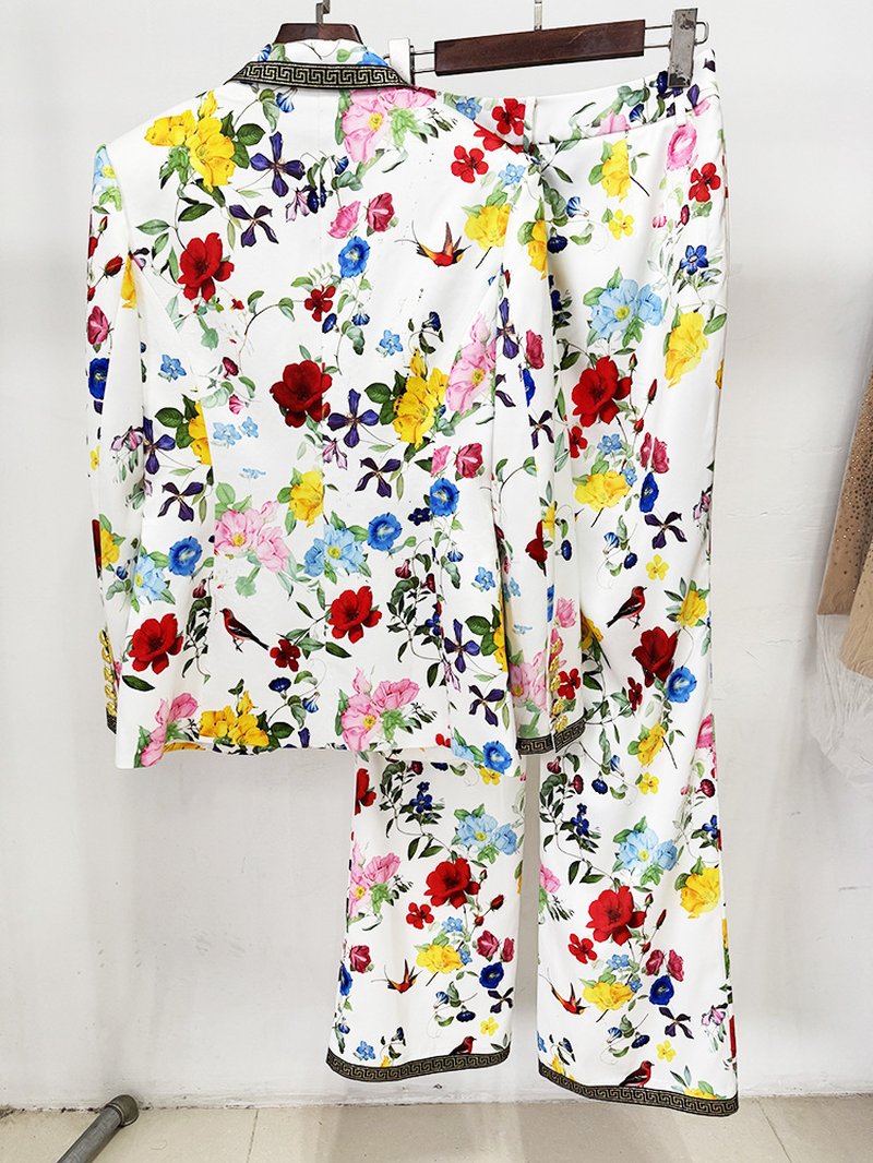 Floral Print Suit Set with Gold Trim H6661